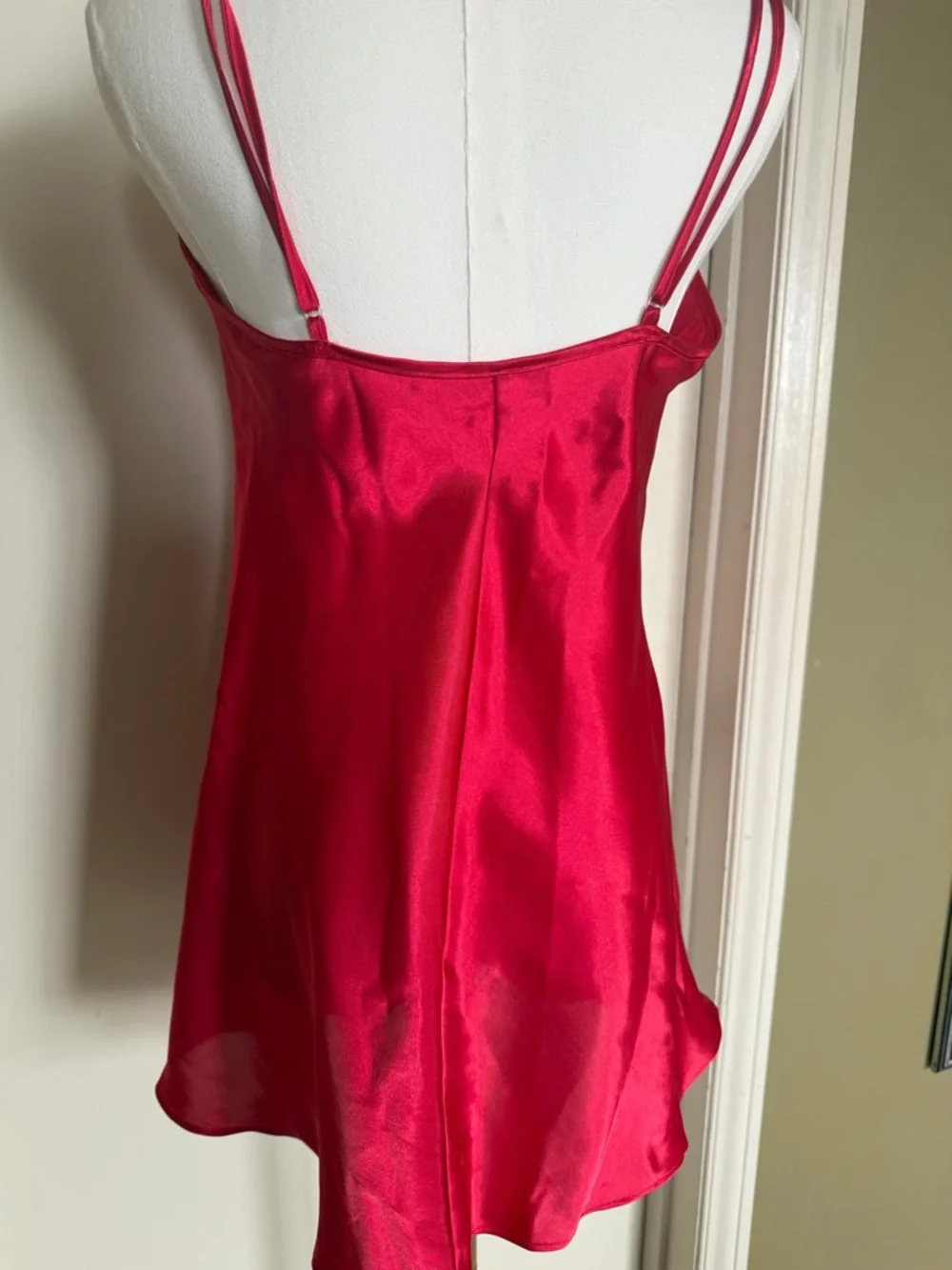 La Senza Red Satin Nightgown Slip Double Strap Keyhole Y2K - Picture 2 of 9